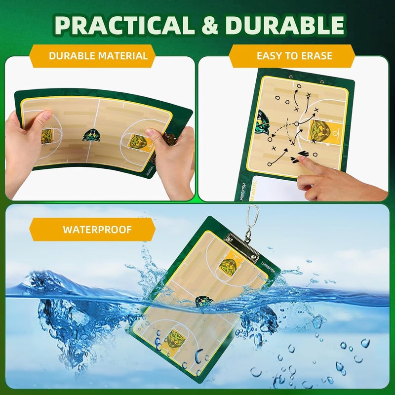 LYINGFISH Basketball Dry Erase Coaches Clipboard, Waterproof Basketball Clipboard for Coaches Double-Sided Basketball White Board for Coaches Writable and Erasable Basketball Dry Erase Board for Coaches（Green） - Image 3